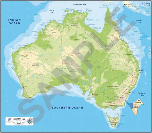 Map, Australia, Physical, Poly, A0, 84x119cm