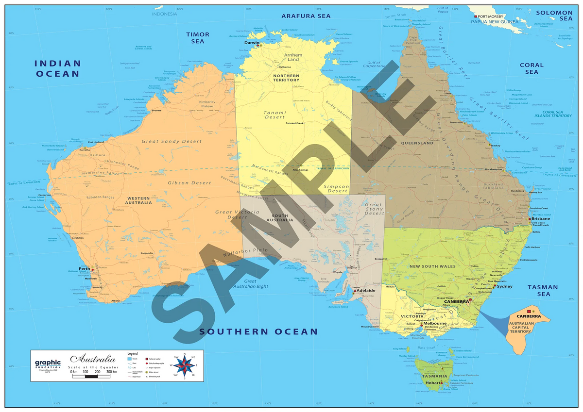 Map, Australia, Political, Poly, A1, 59x84cm