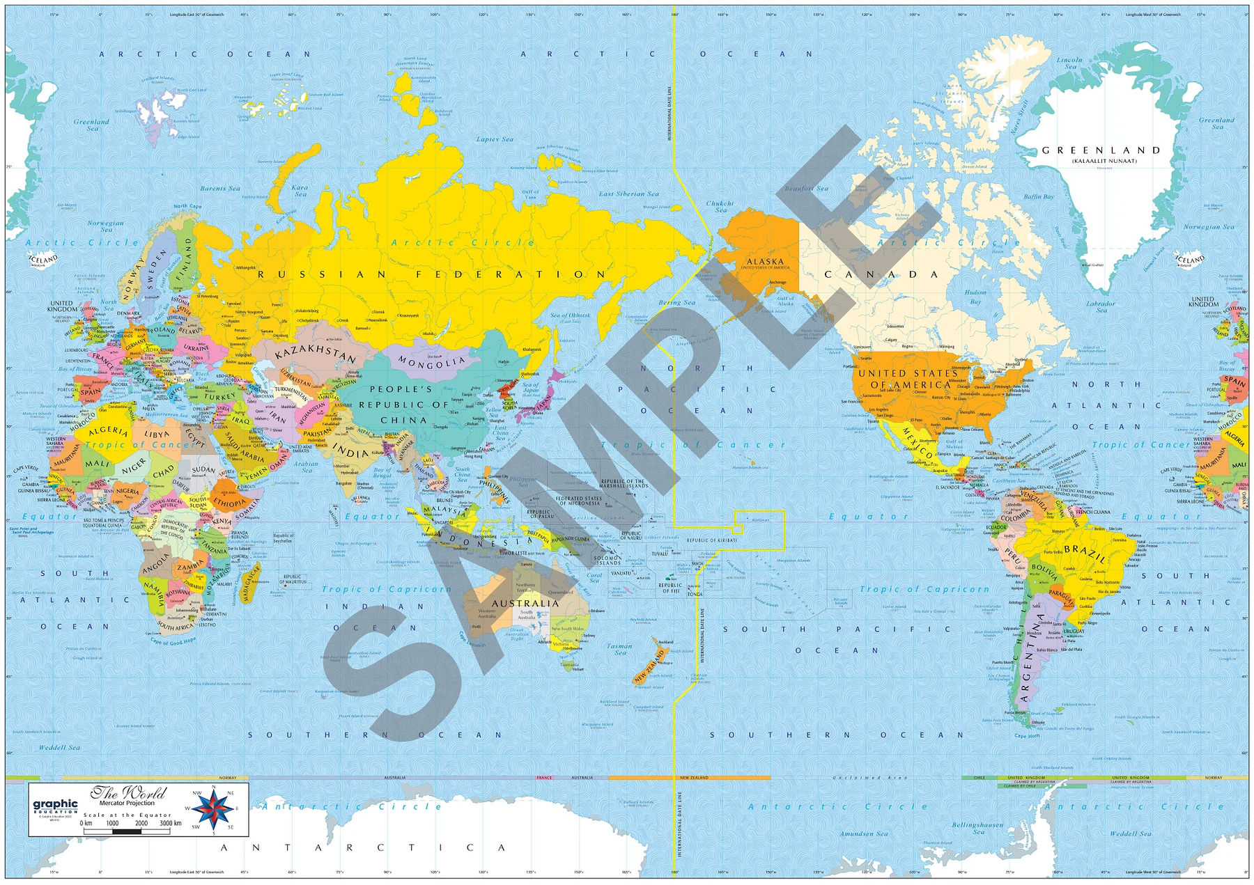 Map, World, Political, Poly, A0, 84x119cm